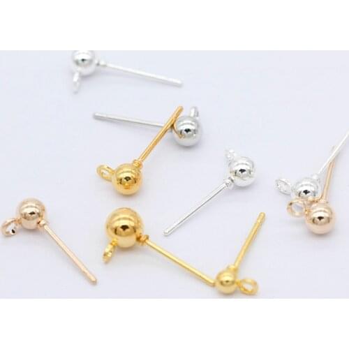 100Pcs/lot 3/4/5mm Gold Silver Ball Beads Stud Earring Ear Pin Post Stopper Earplugs For DIY Jewelry Making Findings Accessories