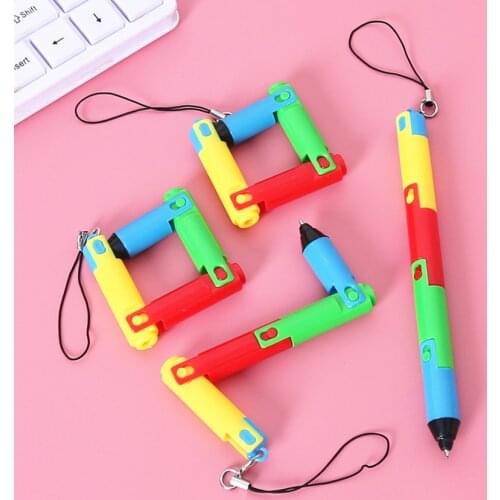 1 PC Creative Folding Ballpoint Pen, Blue Ink, Colorful Writing Pen with Hanging Chain Student Stationery Supplies Prize Gift