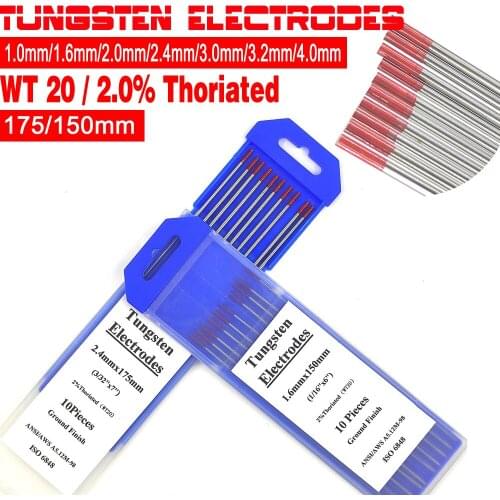10 Pcs 150mm/175mm Professional WT-20 2.0% Thoriated Tungsten Electrodes TIG Welding Rods 1.0/1.6/2.0/2.4/3.0/3.2/4.0mm Tig Rods