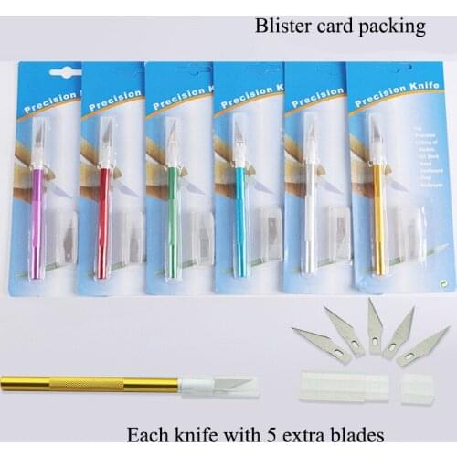 100pcs/lot Blister Card Packing New Engraving Cutter with 6pcs Blade Metal Handle Craft Carving Sculpture Non-Slip Knife