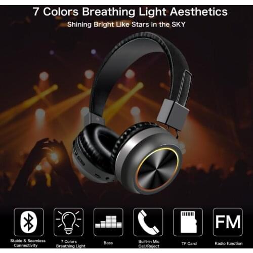 2020 Wireless Headset Bluetooth Headset LED Colorful Ring Lighting Headset Portable HIFI Stereo Foldable Headset Gaming Headset