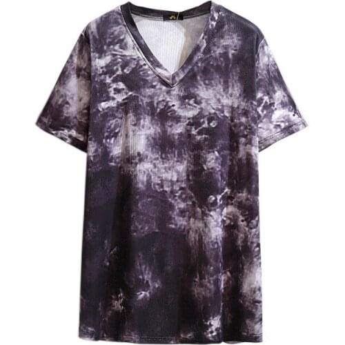 2021 Summer Oversize Womens Tie-dye T-Shirt Top V-Neck Short Sleeves Cozy Casual Tees Cotton Tshirts Plus Size XXL-6XL KW114