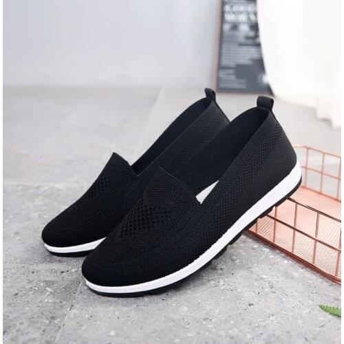 2021 Mothers Shoes, Knitted Fabric Loafers for Women, Casual Sneakers for Spring and Summer, Flat Heels, Breathable Flat Shoes