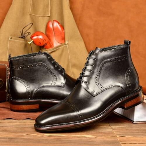 2021 Winter Men Leather Shoes Luxury Genuine Leather Flat Ankle Chelsea Boots Handmade Designer Brogue Dress Botas Plus Size 46