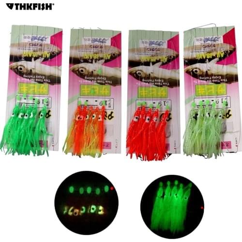 4 Bags Glow Octopus Soft Lures Artificial Bait Hoochie Rigs Bass Fishing Tackle Red Green Luminous Squid Sabiki Fishing Rigs