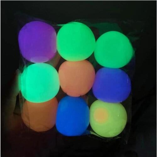 6Pcs Sticky Wall Balls Fun Stress Relief Squeeze Stretchy Luminous Balls Toy Gift for Children Teenagers Adults