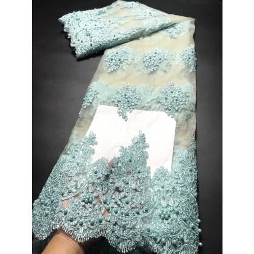 African French Beaded Lace Fabric 2021 High Quality Lace White Lace Fabric Nigerian Tulle Mesh Lace Fabrics For Wedding RF27351