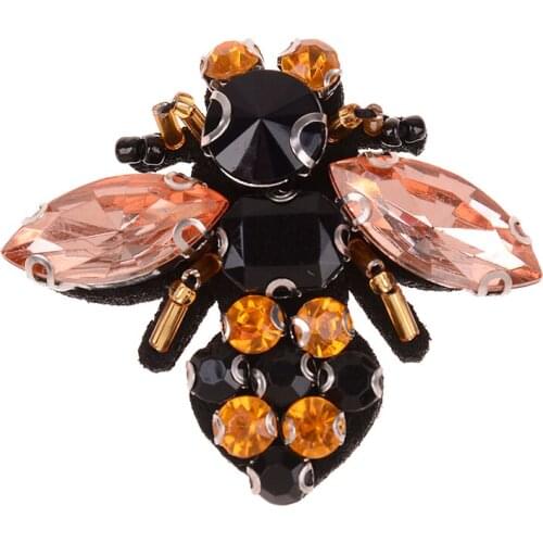 Handmade rhinestone beaded sequin patches bees sew on patch for clothes applique