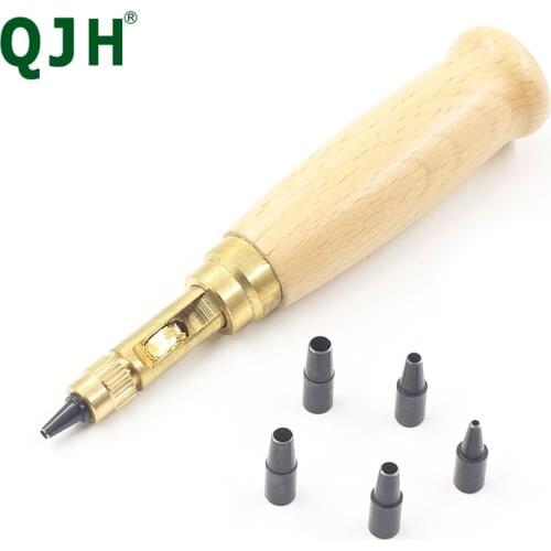 1set Automatic Hole Puncher Leather Hole Punch Pen 6 Sizes Adjustable Hole Head Punching Belt Leather Craftwork Tool Accessories