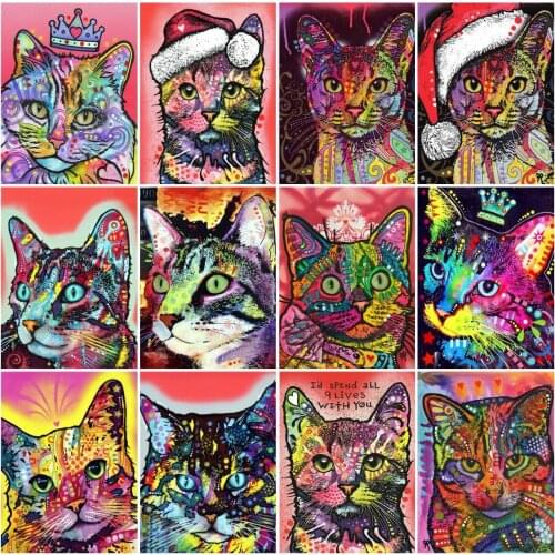 AZQSD Diamond Painting Colorful Cat Cross Stitch Full Square Diamond Embroidery Animal Mosaic Handicraft Home Decoration Gift