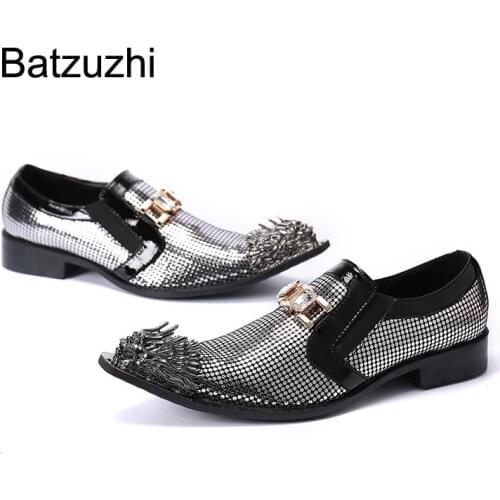Batzuzhi New Rock Men Shoes Personality Golden Metal Toe Leather Dress Shoes Men Formal Business,Party and Wedding Shoes Fashion
