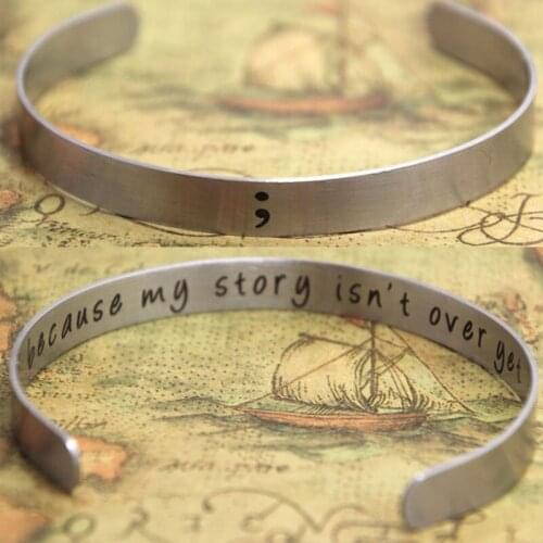Semicolon Bracelet My Story Isn't Over Yet Silver tone Cuff Bracelet Suicide Self Harm Awareness