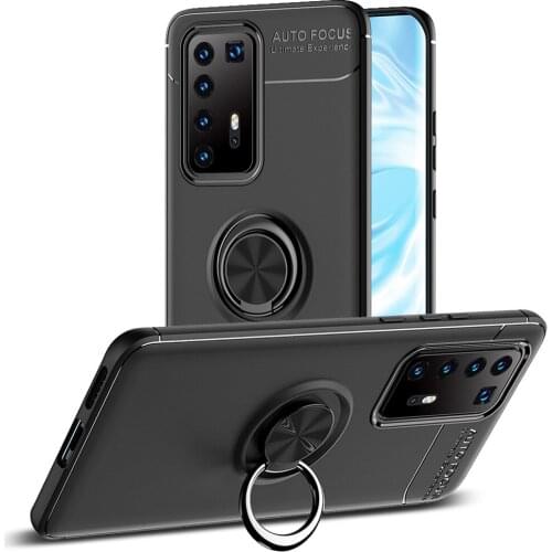P40 Case For Huawei P40 Pro Plus Case Car Holder Stand Magnetic Bracket TPU Cover For Huawei P 40 Pro + Wite Finger Ring Capa