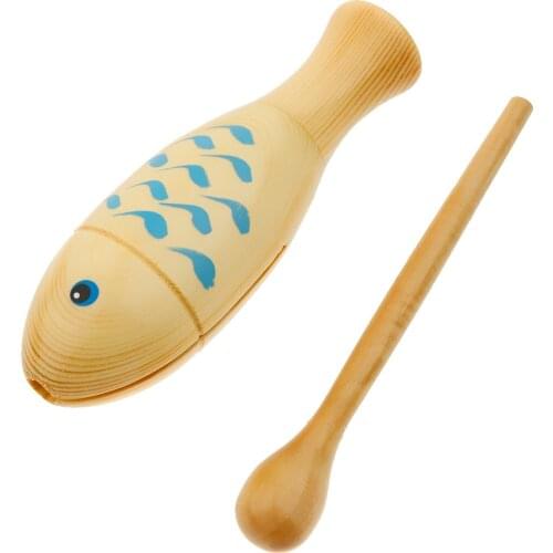 Hand Percussion Wooden Fish Block Clapper with Hammer Mallet for Kids Children Knock Beat Rhythm Toy