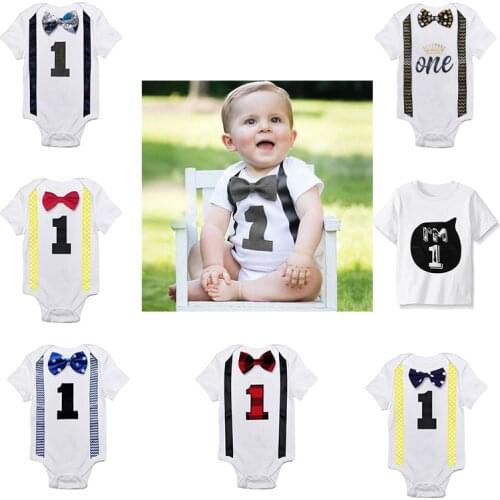 Baby Boy Rompers White Kids Jumpsuits One Pieces First Birthday Outfits 12 Months Newborn Boys Roupas Baby Clothes