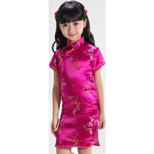Plum Floral Baby Qipao Girl summer Dresses Kid Chinese Style chi-pao cheongsam New Year gift Childrens Clothes 072301