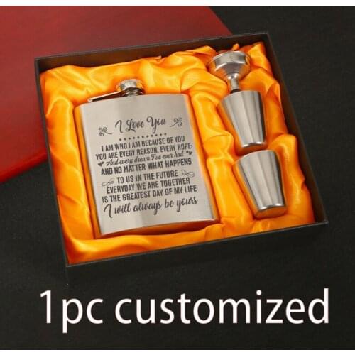 Engraved Flask Set With Shot Glasses For Men Women Dad Stainless Steel Leather Hip Flask Gift Set For 7oz Liquor JH006