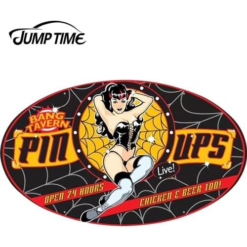 JumpTime 13cm x 7.6cm Car Styling Sexy Bang Tavern Oval Pin-Up Girl Vintage Decal JDM Car Waterproof Bumper Windows Stickers