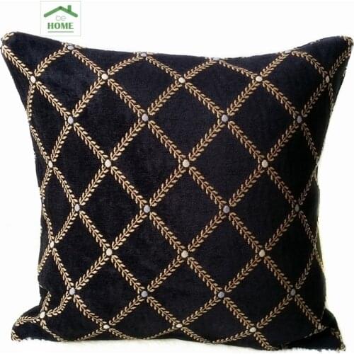 Classic Carbon Diamond Lattice Home Soft Chenille Woven Traditional Cushion Cover Sofa Black Pillow Case 45 x 45 cm 1pc/lot