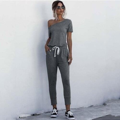 2021 Summer One Piece Jumpsuits Women Sexy One Shoulder Black Overalls Women Long Jumpsuit Female Romper Overalls For Women
