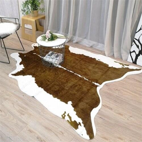 Brown Cow Area Rug Faux Fur Animal Zebra Cow Skin Pelt Hide Kitchen Floor Rug 6.6'x4.6' Carpet Home