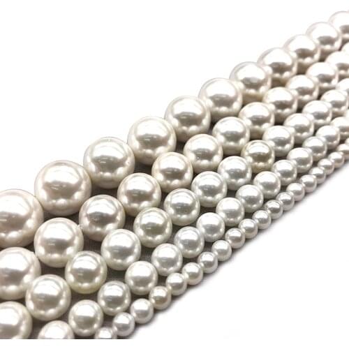 Natural AA+ White Shell Pearl Loose Round Spacer Beads for DIY Bracelet Jewelry Making Strand 15'' 4/6/8/10/12mm