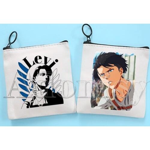 Levi Ackerman Anime Attack on Titan Square Bag Coin Purse Storage Small Bag Card Bag Key Bag Coin Clutch Bag Zipper Key Bag
