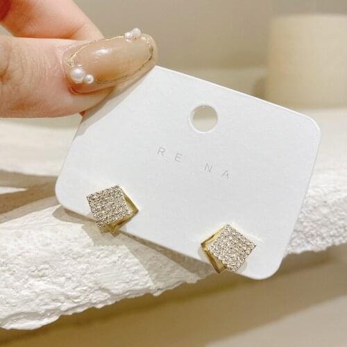 Square Full Rhinestone Gem Zircon Earrings Female Retro Metal South Korea Dongdaemun Ear Stud Ins Women Ear Jewelry