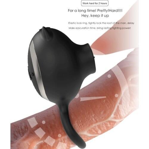 Tongue Licking Clitoris Massager Wearable Cunnilingus Vibrating Cock Massage Rings for Effective Delay Pleasure Toys for Adults