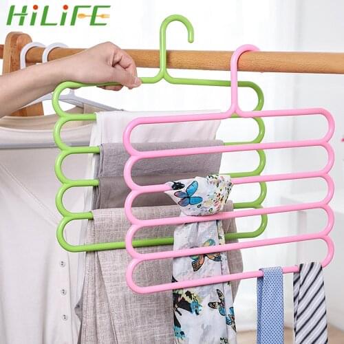 HILIFE Non-slip Multifunction Clothes Hangers Wardrobe Organizer Plastic 5 layers Storage Hanger Tie Coat Closet Hanger