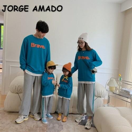 2021 Korean Style Autumn Family Matching Pants Patchwork Sweatpants Mum Daughter Dad Son Loose Trousers Matches Look E099