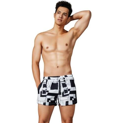 Mens Beach Shorts Swimsuit Trunks Beachwear Running Shorts Black White Color Quick-Drying Male Leisure Shorts