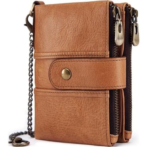 Male Double Mens New Clip Man Fashion Zipper Short Wallet Wallets Multifunction For Small Money Men Gift For Genuine Leather