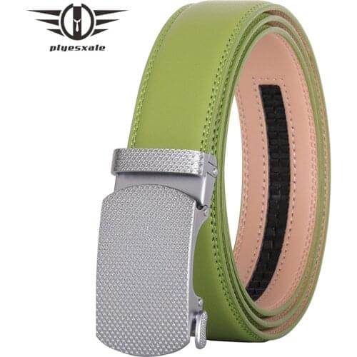 Plyesxale Male Genuine Leather Strap Designer Belts Men High Quality Grass Green Belts Cummerbunds Luxury Brand Men Belt B116