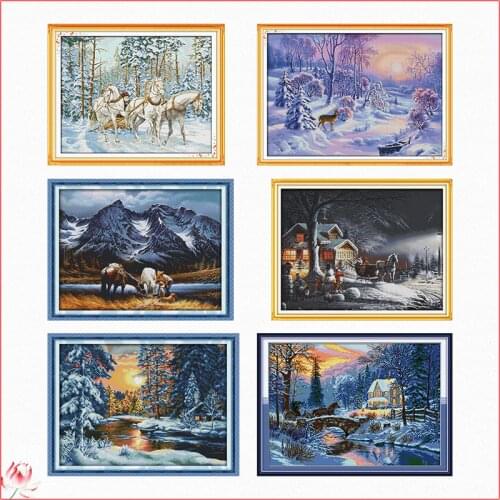 Cross Stitch Kit Embroidery Needlework Snow Scene Patterns Stamped Patterns 11CT 14CT Printed Counted Crafts Deco Art Sewing
