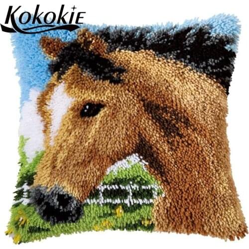 Cross stitch kits latch hook rug pillow making kits Handmade Unfinished Embroidery Pillowcase Crocheting Rug Yarn cushion mat
