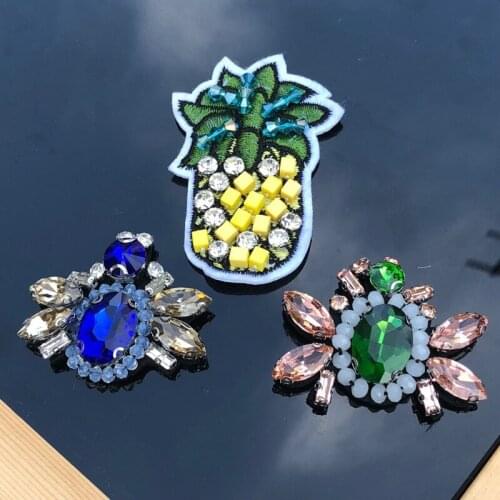 Rhinestone pineapple Patch for Clothes Sewing on Insect Beaded Applique for Jackets Jeans Bags Shoes Beading Applique