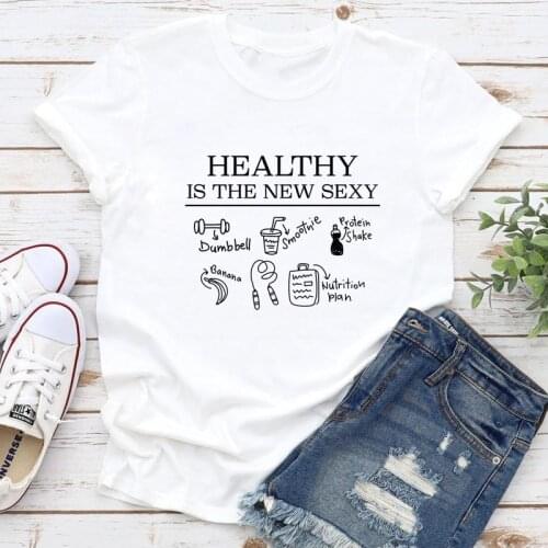 Healthy Is The New Sexy T-shirt Funny Gym Workout Tshirt Aesthetic Women Hipster Grunge Top Tee