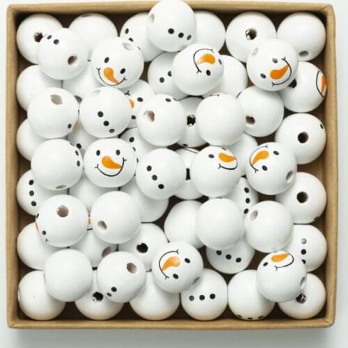 New 20MM Snowman Round Wooden Beads DIY custom Halloween party decoration Childrens ToysBracelet Accessories