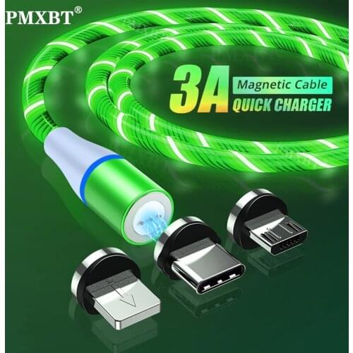 New Glow LED Lighting 3A Fast Charging Magnetic USB Type C Cable Magnet Cable Micro USB Charger Wire For iPhone X Huawei Samsung