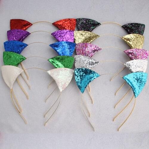 Rainbow Glitter Shining Cat Ear Girl Hairband Headband Cat Ears Hair Accessories For Women Kid Hair Hoop Birthday Party Gifts