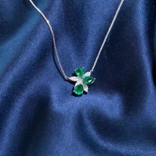 Natural green Emerald gem Necklace natural gemstone Pendant Necklace S925 silver trendy geometry water drop women gift Jewelry