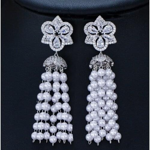 QTT Luxury 925 Silver Long Hanging Earrings for Women Retro Pearl Beads Tassel Earrings Ladies Wedding Banquet Accessories