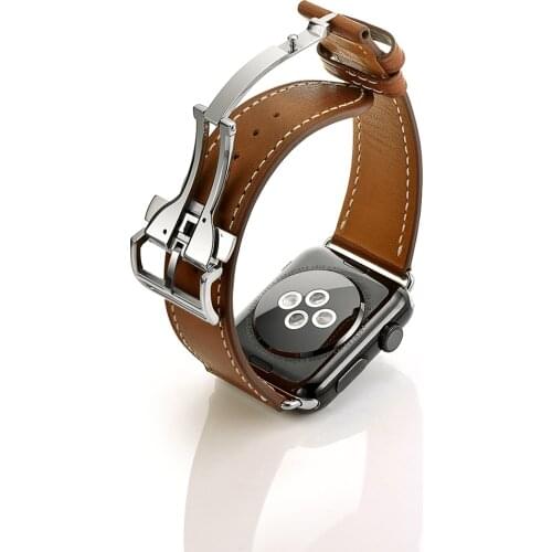 SEURE Deployment Buckle Band for Apple Watch 5 4 3 2 1 Strap Bracelet Replacement Suit for iwatch Belt Cow Leather 38/40 42/44mm