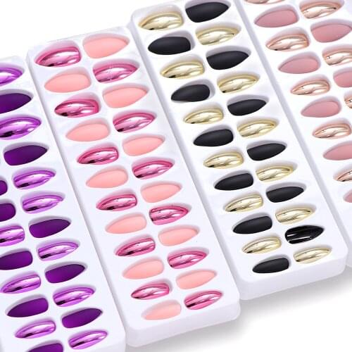 24pcs/Set Detachable Fake Nails Comes adhesive Super Smooth Electroplating & Matte Designs Art Full Cover Finished Fingernails