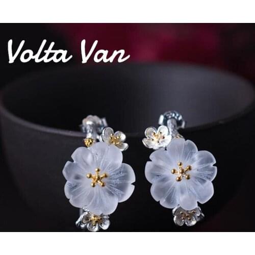 Volta Van 925 Sterling Silver Stud Earrings 2021 New Vintage Fine Jewelry Crystal Elegant Plum Blossom Classic Silver Earrings