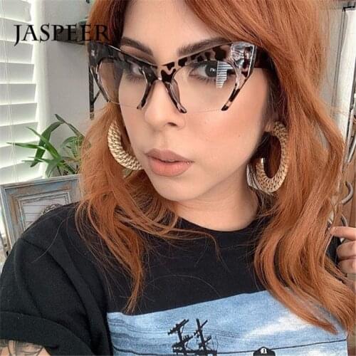 JASPEER Retro Cat Eye Sunglasses Women Half Frames Female Eye Glasses Gafas Eyeglasses Prescription Optical Frames Eyewear