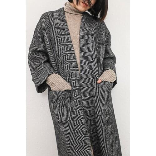 High end double face 100%cashmere two-tone color twill women fashion long cardigan trench coat one&over size