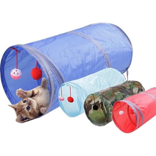 Puppy Ferrets Rabbit Play Dog Tunnel Tube Cute Cat Tunnel Toy Funny Pet 2 Holes Play Tubes Balls Collapsible Crinkle Kitten Toys