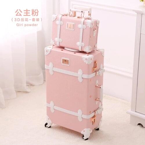 GraspDream Vintage Floral PU Travel Bag Luggage sets,13"20"22"24"26" inch Women Retro Trolley Suitcase Bag On Universal Wheels